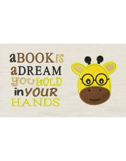 Baby giraffe face with a book is a dream Embroidery