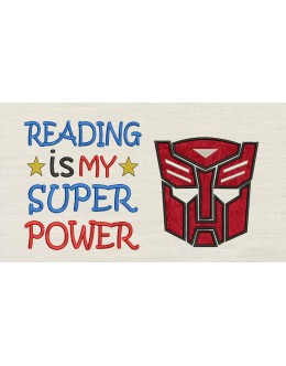 Autobots face with Reading is My Super power Embroidery