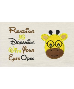 Baby giraffe face with reading is dreaming