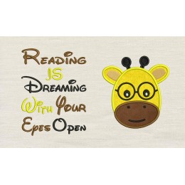 Baby giraffe face with reading is dreaming