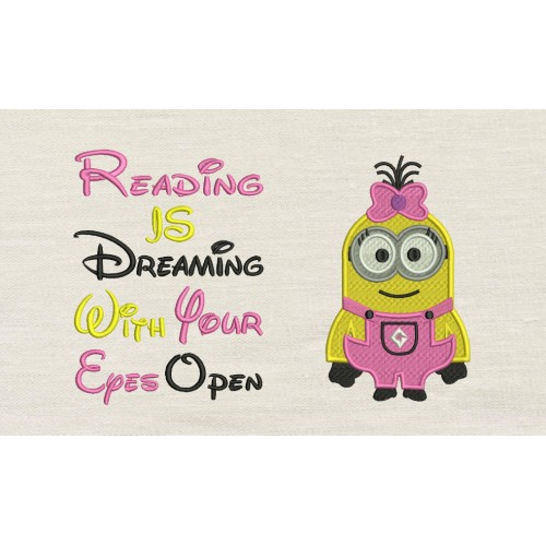 Minion Lola with reading is dreaming reading pillow embroidery designs