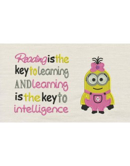 Minion Lola with Reading is the key reading pillow embroidery designs