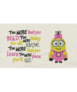 Minion Lola with the more that you read reading pillow embroidery designs