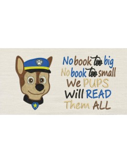 Paw Patrol Chase Face with no book too big Embroidery