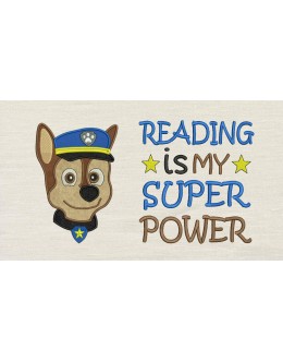 Paw Patrol Chase Face with Reading is My Superpower