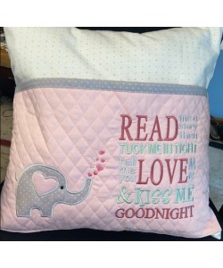 Elephant Hearts with read me a story reading pillow embroidery designs