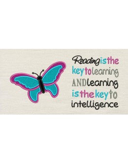 Butterfly with Reading is the key Embroidery