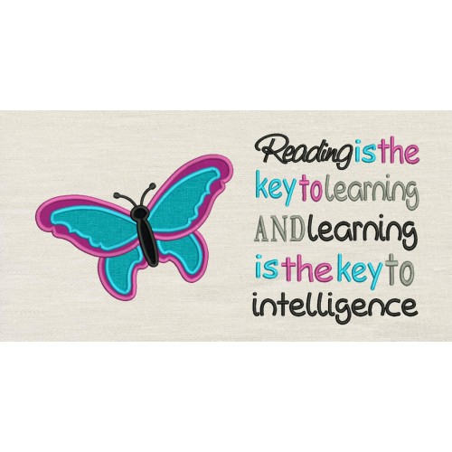 Butterfly with Reading is the key Embroidery