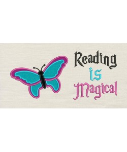 Butterfly with Reading is Magical Embroidery
