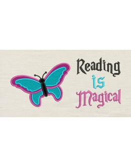 Butterfly with Reading is Magical Embroidery