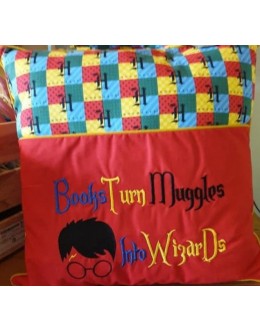 Books turn harry potter reading pillow embroidery designs