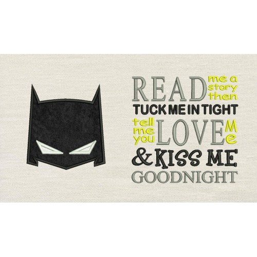 Batman Mask with read me a story Embroidery Designs