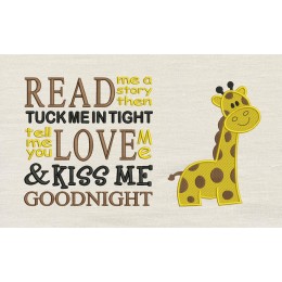 Giraffe embroidery with read me a story reading pillow