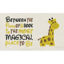 Giraffe embroidery with Between the Pages reading pillow embroidery designs