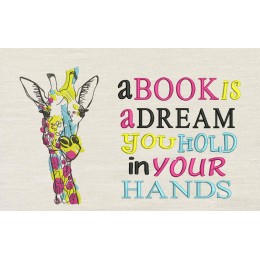 Giraffe coloring with A book is a dream reading pillow embroidery designs