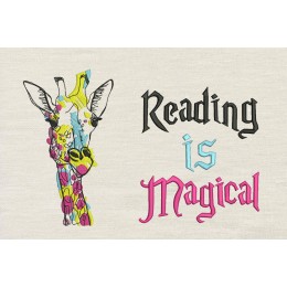 Giraffe coloring with Reading is Magical reading pillow embroidery designs
