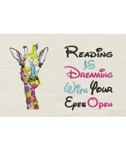 Giraffe coloring with reading is dreaming reading pillow embroidery designs