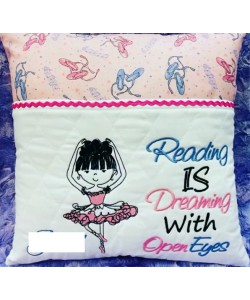Ballerina with reading is dreaming reading pillow embroidery designs