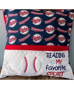 Baseball with reading is my favorite sport reading pillow embroidery designs