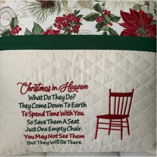 Christmas in Heaven with Chair reading pillow embroidery designs