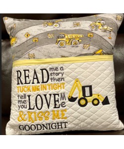 Digger with read me a story reading pillow embroidery designs