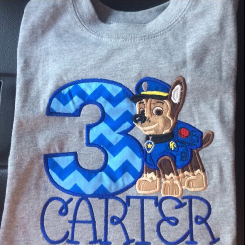 Chase Paw Patrol birthday number 3 embroidery design