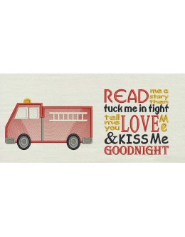 Fire truck embroidery with read me story