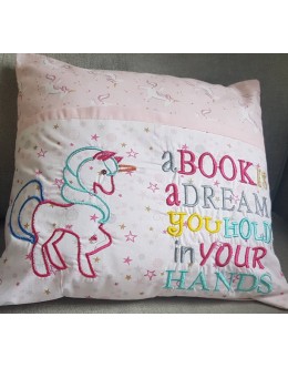 Unicorn Applique with a book is a dream