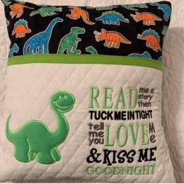 Dinosaur applique with read me a story reading pillow embroidery designs