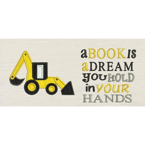 Digger applique with a book is a dream designs