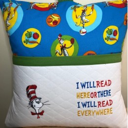Cat in the hat i will read reading pillow