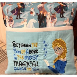 Elsa Frozen with Between the Pages reading pillow embroidery designs