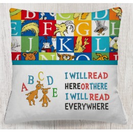 Ichabod and Izzy with i will read reading pillow