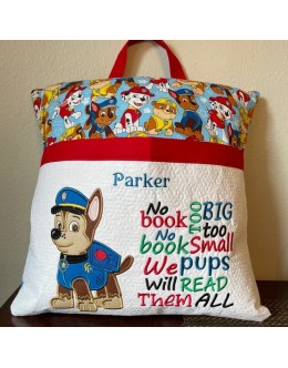 Chase Paw Patrol with No book too big reading pillow embroidery designs