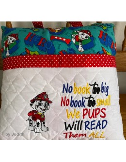 Marshal dog no book too big reading Pillow Embroidery Designs