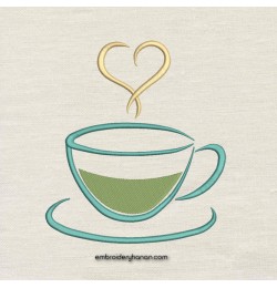 Cup tea embroidery design