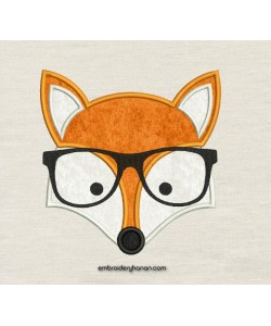 Fox face with glasses Embroidery Design