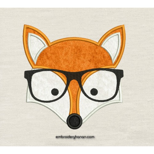 Fox face with glasses Embroidery Design
