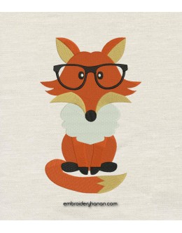 Fox with glasses embroidery design