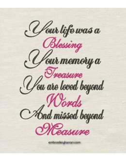 Your life was a blessing design embroidery