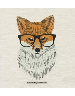 Fox with glasses embroidery design