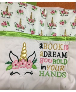 Unicorn Face applique with a book is a dream