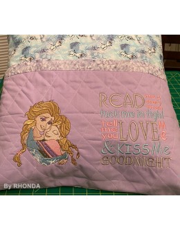 Elsa Anna Frozen read me a story reading pillow embroidery designs