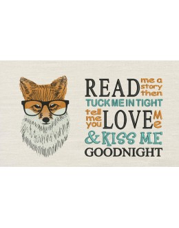 Fox with read me a story reading pillow embroidery designs