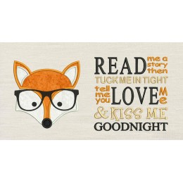 Fox with glasses read me a story reading pillow embroidery designs