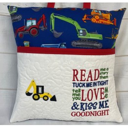 Digger applique with read me a story reading pillow