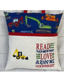 Digger applique with read me a story reading pillow