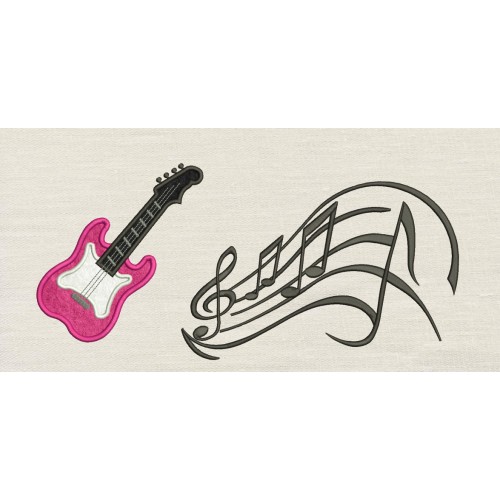 Guitar applique with MUSICAL NOTES
