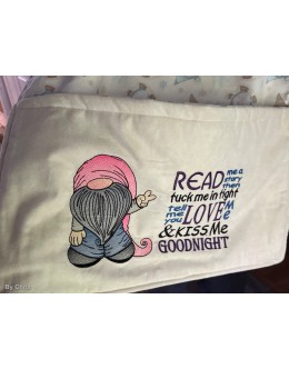 Gnome with read me a story reading pillow embroidery designs