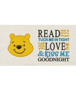 Pooh face with read me a story reading pillow embroidery design